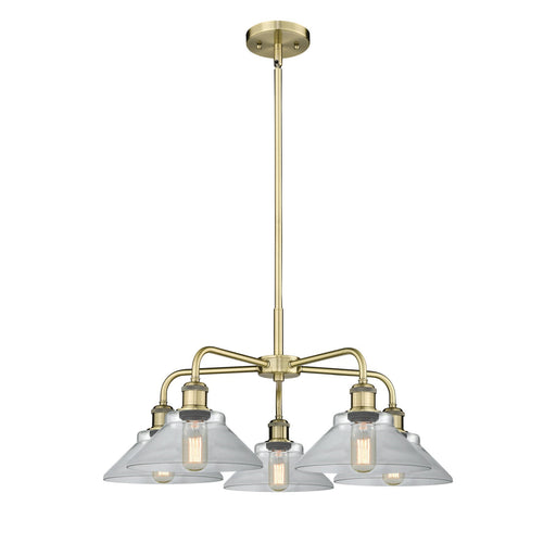 Innovations Orwell 26in 5-Light Chandelier | Industrial Antique Brass Steel and Clear Glass | Dining Room & Living Room | 26.38 x | Model 516-5CR-AB-G132