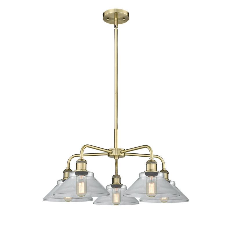 Innovations Orwell 26in 5-Light Chandelier | Industrial Antique Brass Steel and Clear Glass | Dining Room & Living Room | 26.38 x | Model 516-5CR-AB-G132