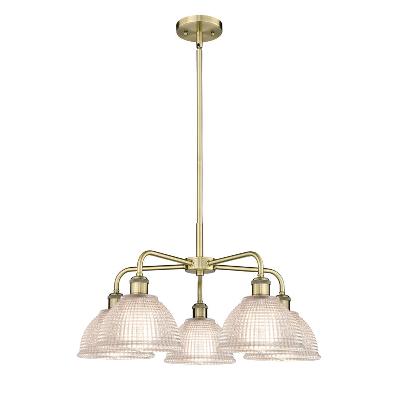 Innovations Arietta 26in 5-Light Chandelier | Industrial Antique Brass Steel and Clear Glass | Dining Room & Living Room | Damp | Model 516-5CR-AB-G422