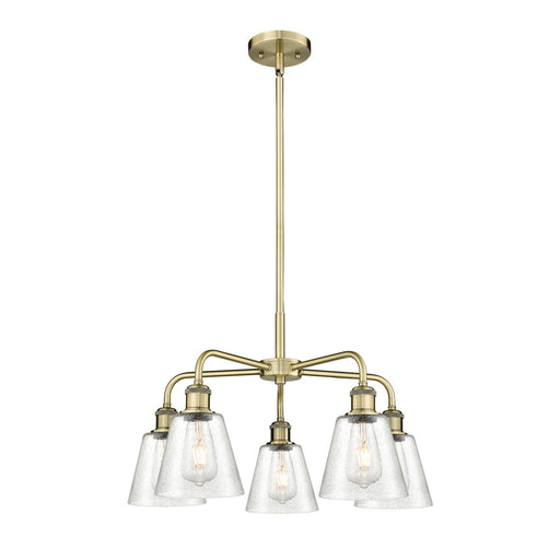 Innovations Caton 24.5in 5-Light Chandelier | Industrial Antique Brass Steel and Frosted Glass | Dining Room & Living Room | 24.5 | Model 516-5CR-AB-G454