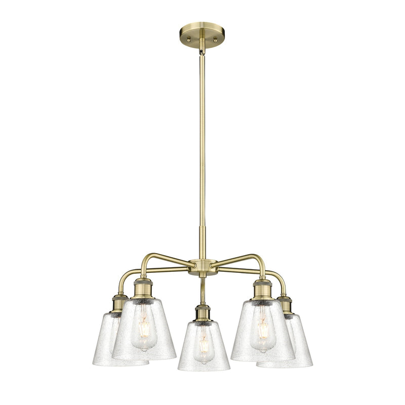 Innovations Caton 24.5in 5-Light Chandelier | Industrial Antique Brass Steel and Frosted Glass | Dining Room & Living Room | 24.5 | Model 516-5CR-AB-G454