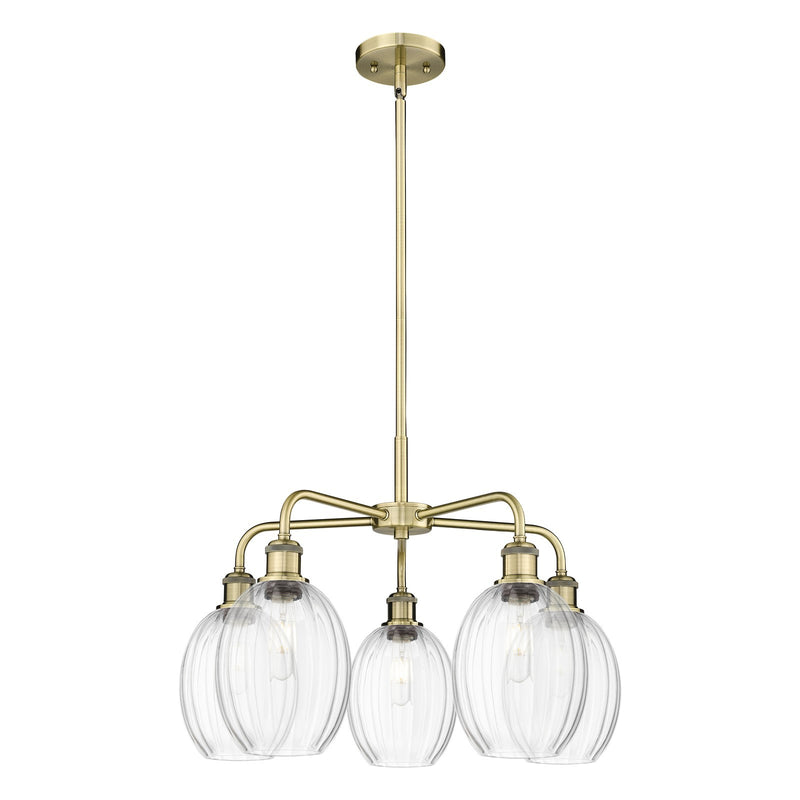 Innovations Preston Bulb 25in 5-Light Chandelier | Industrial Antique Brass and Clear Glass | Kitchen Island & Dining Room | Model 516-5CR-AB-G459-6CL