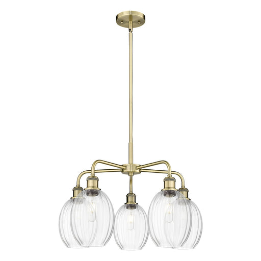 Innovations Preston Bulb 25in 5-Light Chandelier | Industrial Antique Brass and Clear Glass | Kitchen Island & Dining Room | Model 516-5CR-AB-G459-6CL