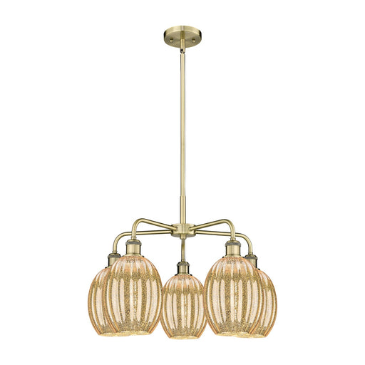 Innovations Preston Bulb 25in 5-Light Chandelier | Industrial Antique Brass and Mercury Glass | Dining Room & Kitchen Island | Model 516-5CR-AB-G459-6ME