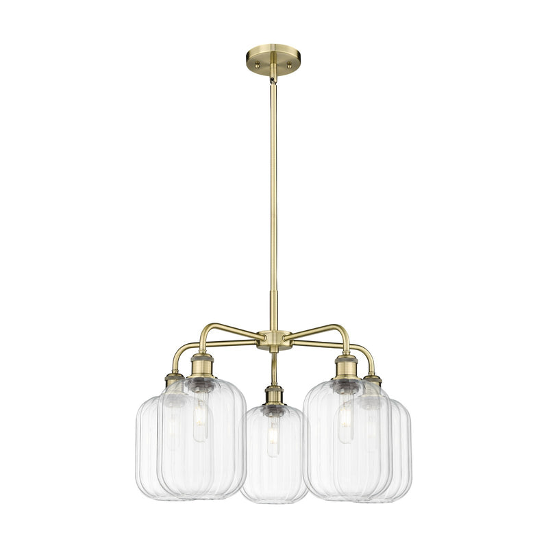 Innovations Preston Cylinder 25in 5-Light Chandelier | Industrial Antique Brass Steel and Clear Glass | Dining Room & Living | Model 516-5CR-AB-G460-7CL