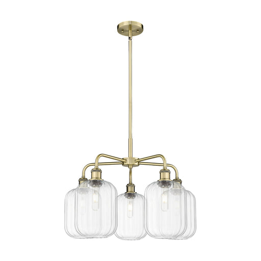 Innovations Preston Cylinder 25in 5-Light Chandelier | Industrial Antique Brass Steel and Clear Glass | Dining Room & Living | Model 516-5CR-AB-G460-7CL