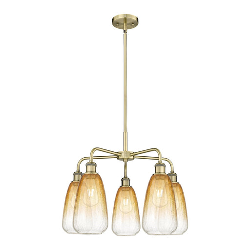 Innovations Brookhaven Almond 25in 5-Light Chandelier | Industrial Antique Brass and Amber Glass | Dining Room & Living Room | Model 516-5CR-AB-G480-6AM