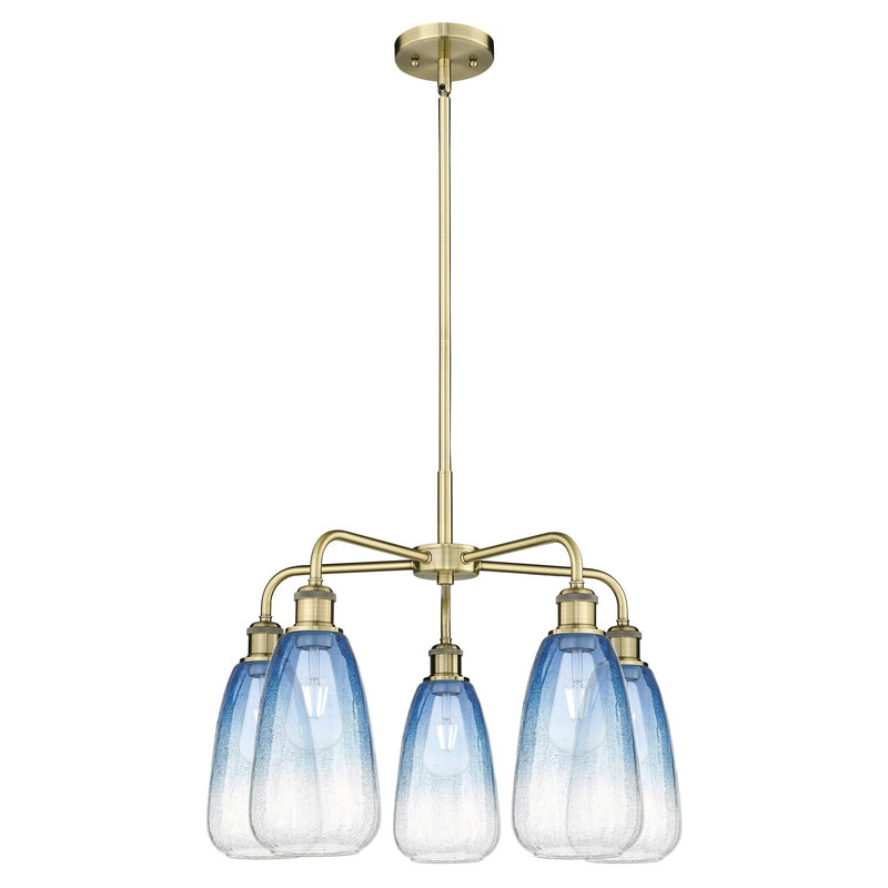 Innovations Brookhaven Almond 25in 5-Light Chandelier | Industrial Antique Brass and Sapphire Blue Glass | Dining Room & | Model 516-5CR-AB-G480-6SB