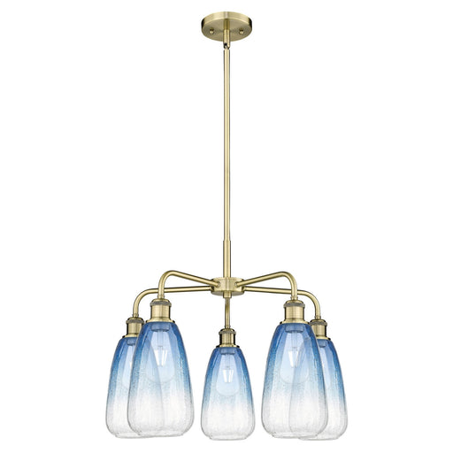 Innovations Brookhaven Almond 25in 5-Light Chandelier | Industrial Antique Brass and Sapphire Blue Glass | Dining Room & | Model 516-5CR-AB-G480-6SB