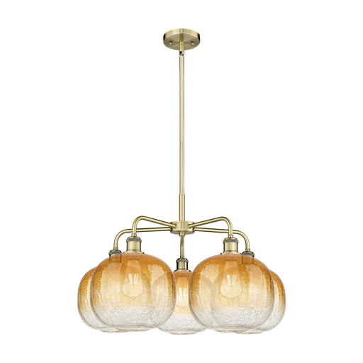Innovations Brookhaven Sphere 29in 5-Light Chandelier | Industrial Antique Brass and Amber Glass | Dining Room & Kitchen | Model 516-5CR-AB-G481-10AM