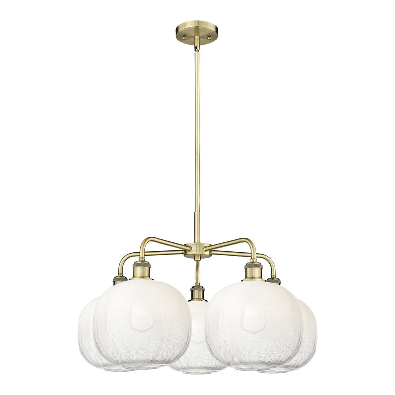 Innovations Brookhaven Sphere 29in 5-Light Chandelier | Industrial Antique Brass Steel and Opal Glass | Damp-Rated Dining | Model 516-5CR-AB-G481-10OP
