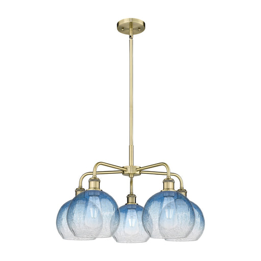 Innovations Brookhaven Globe 26in 5-Light Chandelier | Industrial Antique Brass and Sapphire Blue Glass | Dining Room & Living | Model 516-5CR-AB-G483-8SB