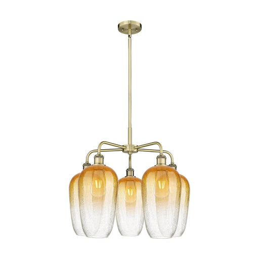Innovations Brookhaven Flute 26in 5-Light Chandelier | Industrial Antique Brass Steel and Amber Glass | Dining Room & Living | Model 516-5CR-AB-G484-7AM
