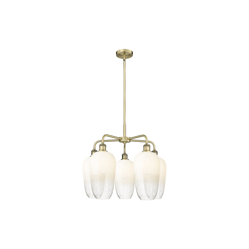 Innovations Brookhaven Flute 26in 5-Light Chandelier | Industrial Antique Brass Steel and Opal Glass | Dining Room & Living | Model 516-5CR-AB-G484-7OP