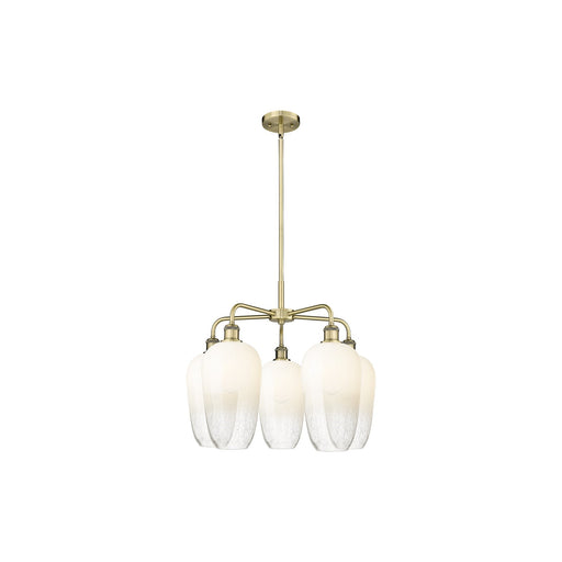 Innovations Brookhaven Flute 26in 5-Light Chandelier | Industrial Antique Brass Steel and Opal Glass | Dining Room & Living | Model 516-5CR-AB-G484-7OP