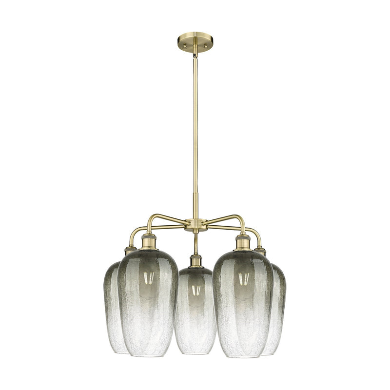 Innovations Brookhaven Flute 26in 5-Light Chandelier | Industrial Antique Brass and Slate Glass | Dining Room & Living Room | Model 516-5CR-AB-G484-7SL