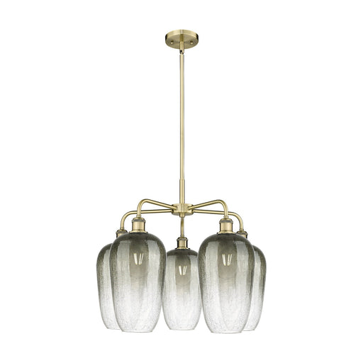 Innovations Brookhaven Flute 26in 5-Light Chandelier | Industrial Antique Brass and Slate Glass | Dining Room & Living Room | Model 516-5CR-AB-G484-7SL