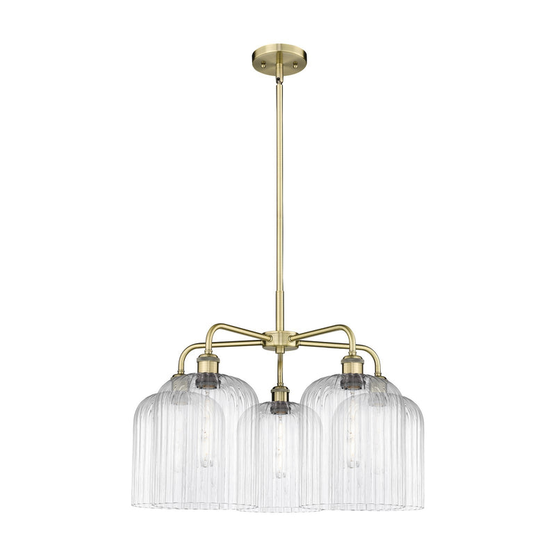 Innovations Bridal Veil 23in 5-Light Chandelier | Art Nouveau Antique Brass Steel and Clear Ribbed Glass | Kitchen Island & | Model 516-5CR-AB-G559-8CL