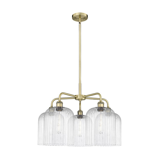 Innovations Bridal Veil 23in 5-Light Chandelier | Art Nouveau Antique Brass Steel and Clear Ribbed Glass | Kitchen Island & | Model 516-5CR-AB-G559-8CL