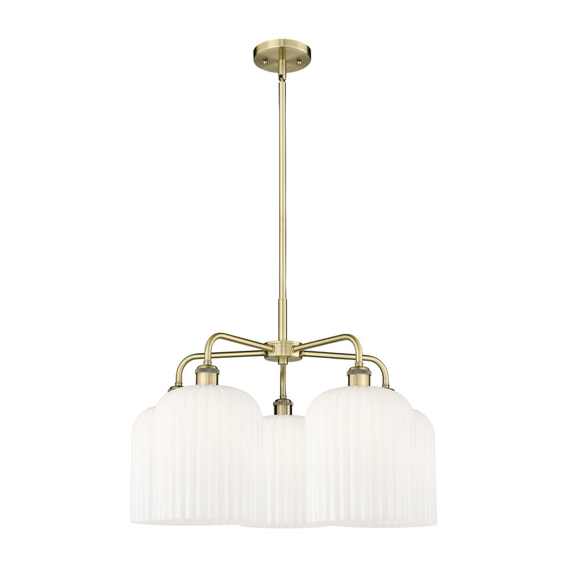 Innovations Bridal Veil 23in 5-Light Chandelier | Art Nouveau Antique Brass and Gloss White Glass | Kitchen Island & Dining | Model 516-5CR-AB-G559-8GWH
