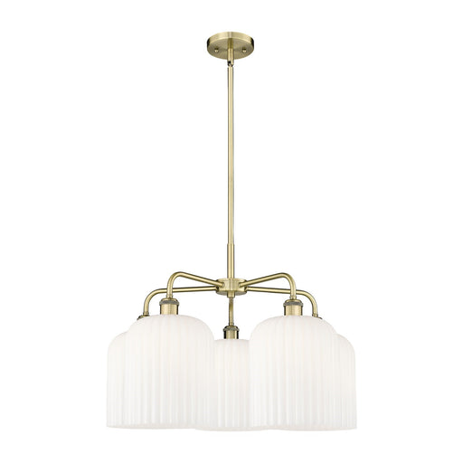 Innovations Bridal Veil 23in 5-Light Chandelier | Art Nouveau Antique Brass and Gloss White Glass | Kitchen Island & Dining | Model 516-5CR-AB-G559-8GWH