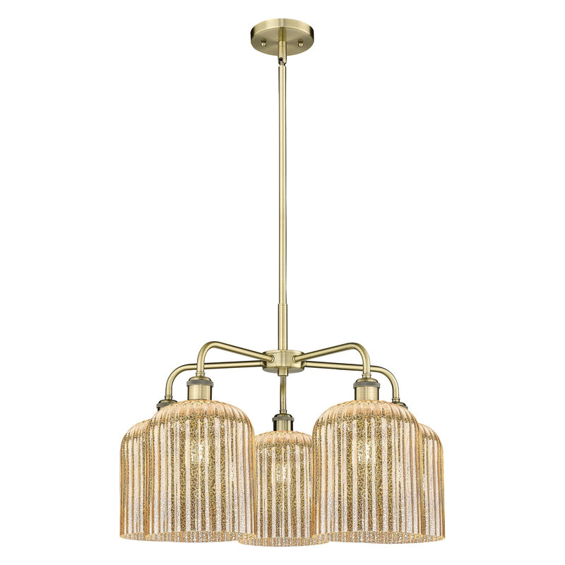 Innovations Bridal Veil 23in 5-Light Chandelier | Art Nouveau Antique Brass Steel and Mercury Ribbed Glass | Dining Room & | Model 516-5CR-AB-G559-8ME