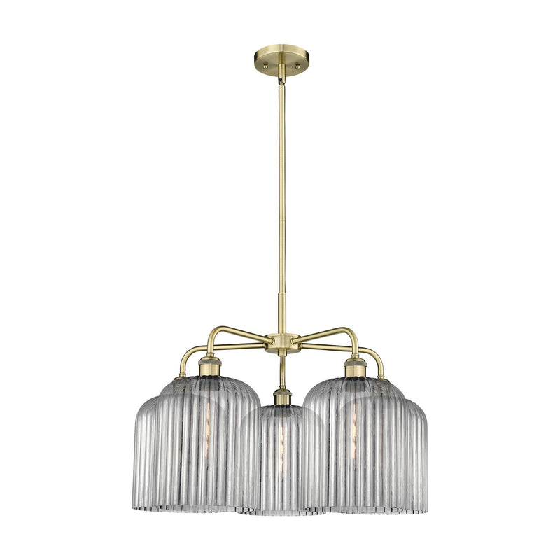 Innovations Bridal Veil 23in 5-Light Chandelier | Art Nouveau Antique Brass and Light Smoke Ribbed Glass | Dining Room & | Model 516-5CR-AB-G559-8SM