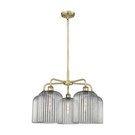 Innovations Bridal Veil 23in 5-Light Chandelier | Art Nouveau Antique Brass and Light Smoke Ribbed Glass | Dining Room & | Model 516-5CR-AB-G559-8SM
