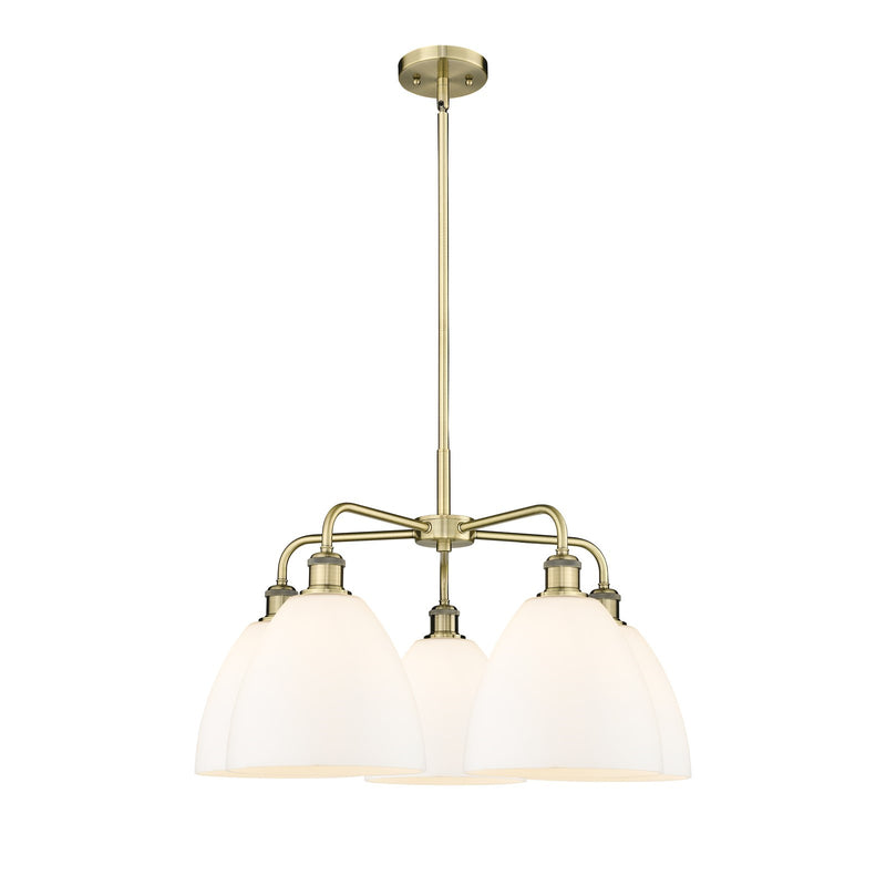 Innovations Bristol 27in 5-Light Chandelier | Industrial Antique Brass and Matte White Glass | Kitchen Island & Dining Room | 27 | Model 516-5CR-AB-GBD-91