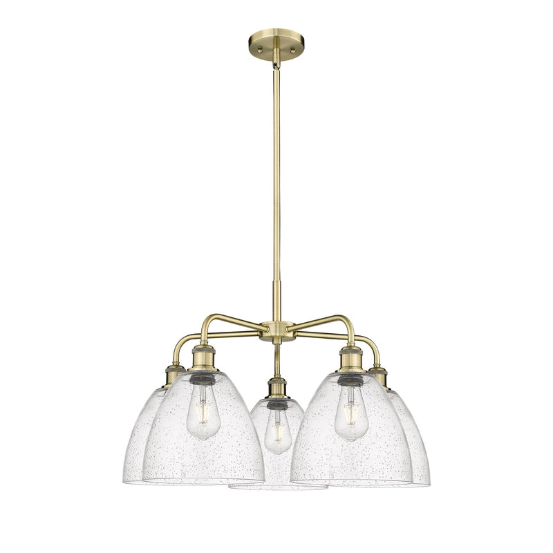 Innovations Bristol 27in 5-Light Chandelier | Industrial Antique Brass Steel and Seedy Glass | Dining Room & Living Room | 27 x | Model 516-5CR-AB-GBD-94