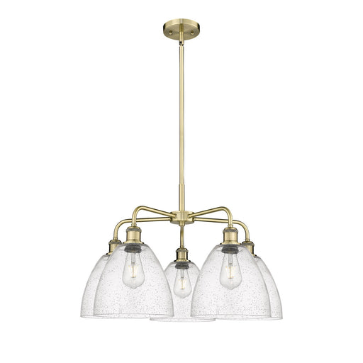Innovations Bristol 27in 5-Light Chandelier | Industrial Antique Brass Steel and Seedy Glass | Dining Room & Living Room | 27 x | Model 516-5CR-AB-GBD-94