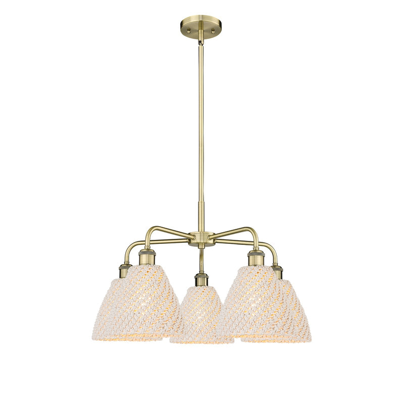 Innovations Bristol Natural 26in 5-Light Chandelier | Industrial Antique Brass and Natural Fiber Dome Shade | Kitchen Island | Model 516-5CR-AB-NBD-75-NAT