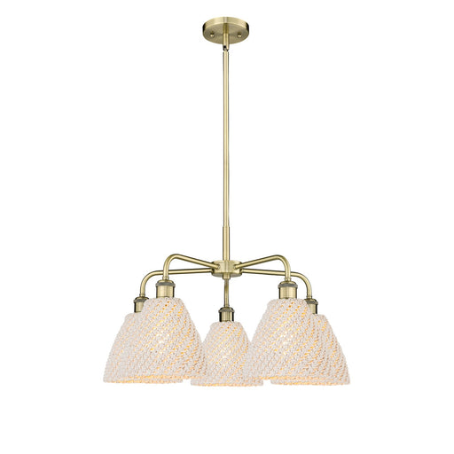 Innovations Bristol Natural 26in 5-Light Chandelier | Industrial Antique Brass and Natural Fiber Dome Shade | Kitchen Island | Model 516-5CR-AB-NBD-75-NAT