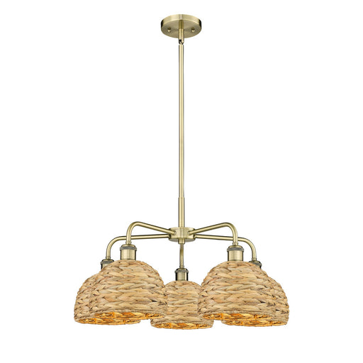 Innovations Woven Rattan 27in 5-Light Chandelier | Industrial Antique Brass and Natural Rattan | Dining Room & Living Room | Model 516-5CR-AB-RBD-8-NAT