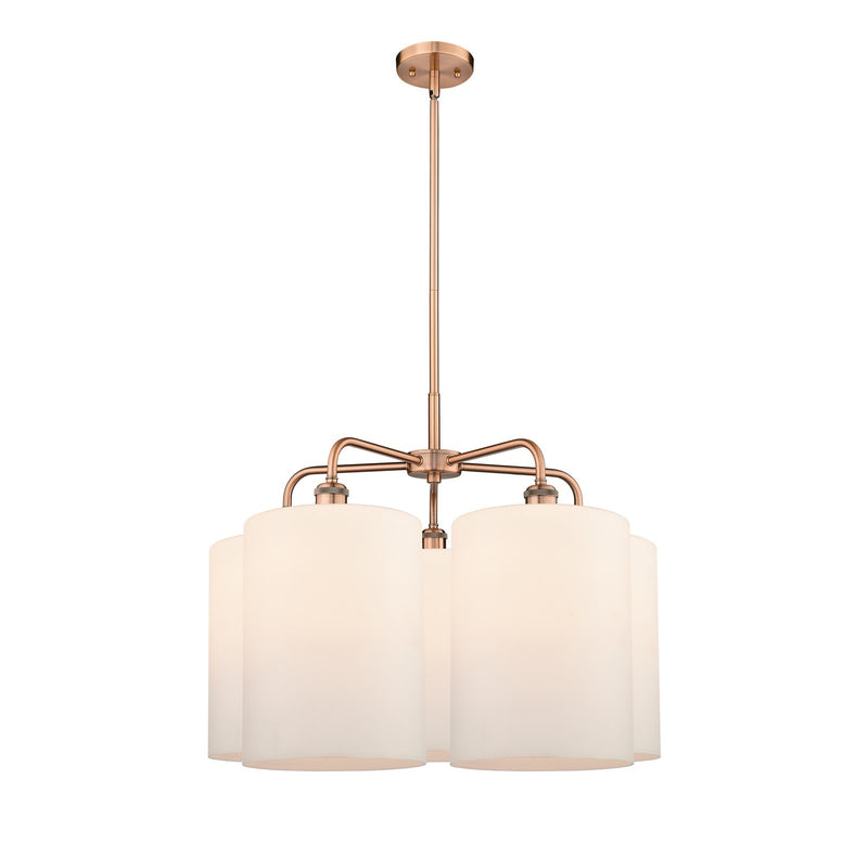 Innovations Cobbleskill 28in 5-Light Chandelier | Industrial Antique Copper and Matte White Glass | Dining Room & Living Room | Model 516-5CR-AC-G111-L