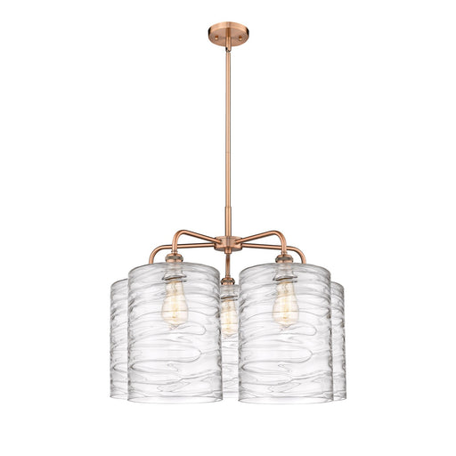 Innovations Cobbleskill 28in 5-Light Chandelier | Industrial Antique Copper Steel and Deco Swirl Glass | Dining Room & Living | Model 516-5CR-AC-G1113-L