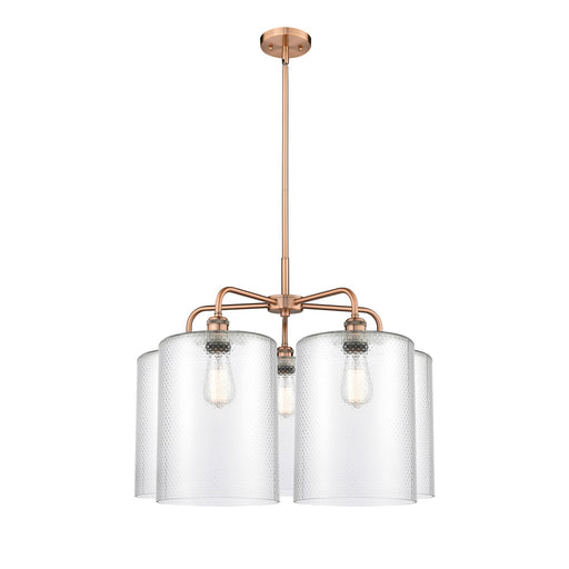 Innovations Cobbleskill 28in 5-Light Chandelier | Industrial Antique Copper Steel and Clear Glass | Living Room & Dining Room | Model 516-5CR-AC-G112-L