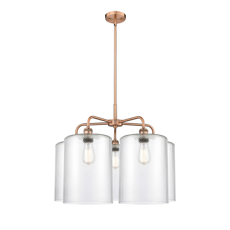 Innovations Cobbleskill 28in 5-Light Chandelier | Industrial Antique Copper Steel and Clear Glass | Living Room & Dining Room | Model 516-5CR-AC-G112-L