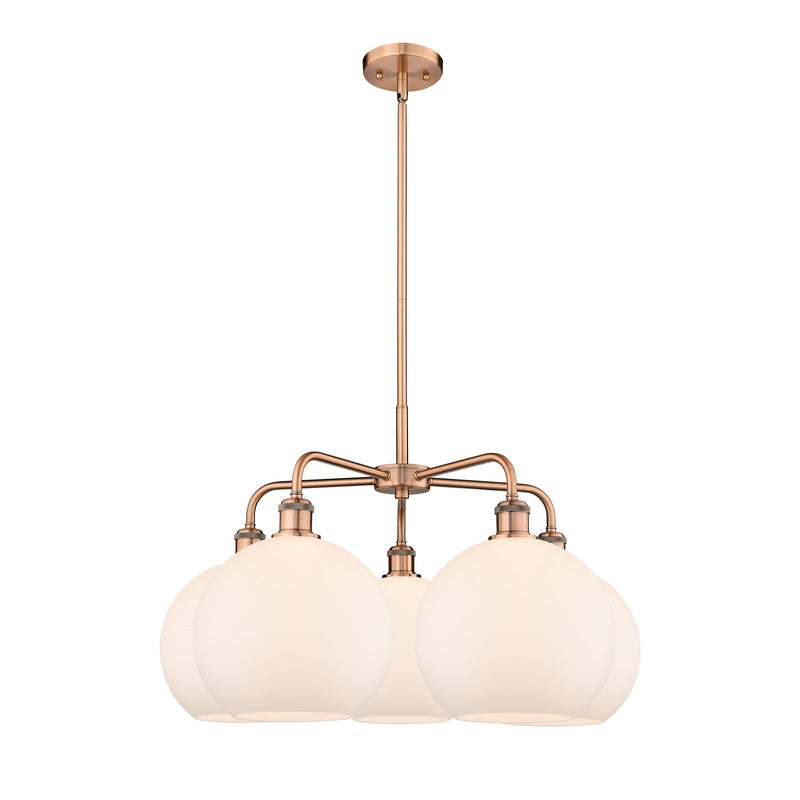 Innovations Athens 28in 5-Light Chandelier | Industrial Antique Copper and Matte White Glass | Dining Room & Living Room | 28 x | Model 516-5CR-AC-G121-10
