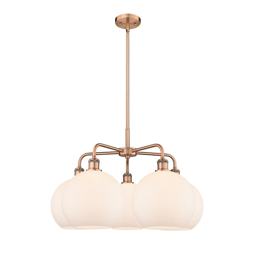 Innovations Athens 28in 5-Light Chandelier | Industrial Antique Copper and Matte White Glass | Dining Room & Living Room | 28 x | Model 516-5CR-AC-G121-10