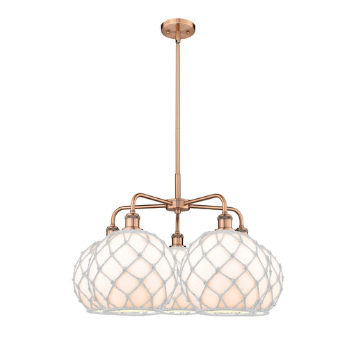 Innovations Farmhouse Rope 29in 5-Light Chandelier | Industrial Antique Copper Steel and White Glass with Rope | Dining Room | Model 516-5CR-AC-G121-10RW