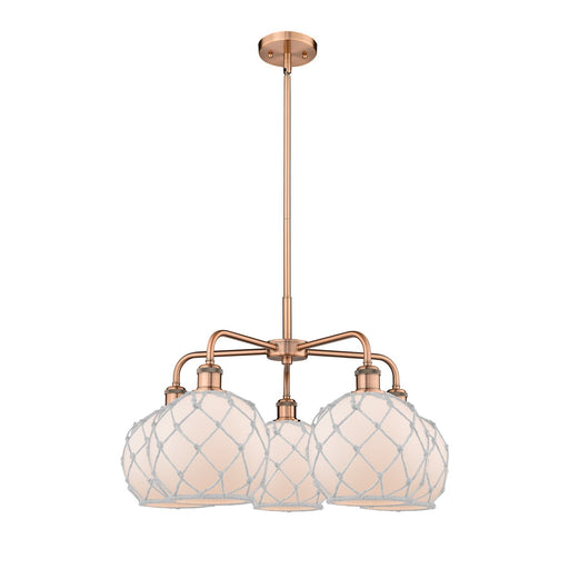 Innovations Farmhouse Rope 27in 5-Light Chandelier | Industrial Antique Copper and White Frosted Glass with Rope | Dining Room | Model 516-5CR-AC-G121-8RW