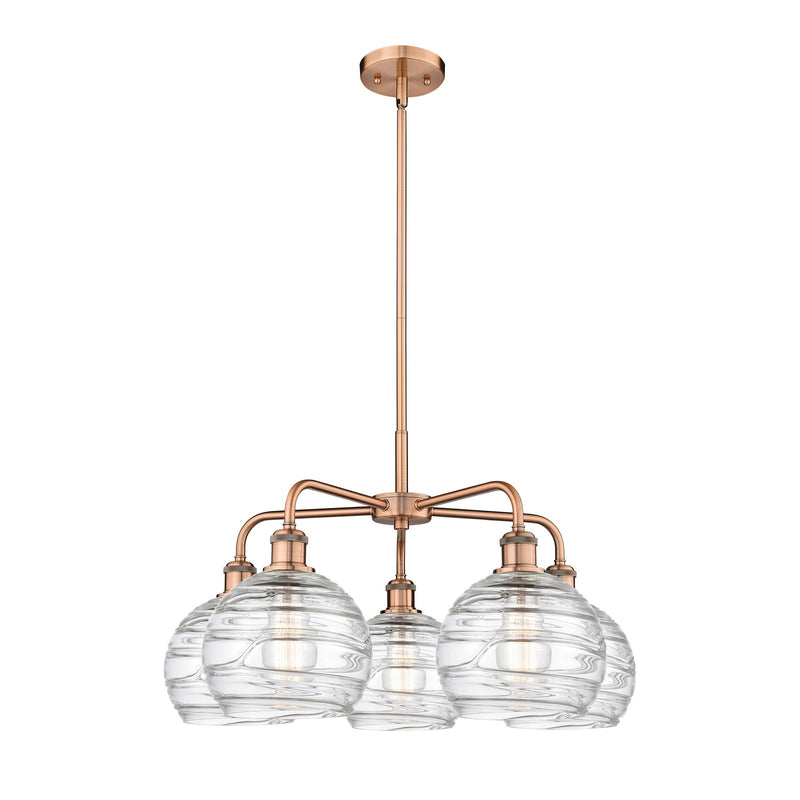 Innovations Athens Deco Swirl 27in 5-Light Chandelier | Industrial Antique Copper Steel and Clear Deco Swirl Glass | Dining | Model 516-5CR-AC-G1213-8CL