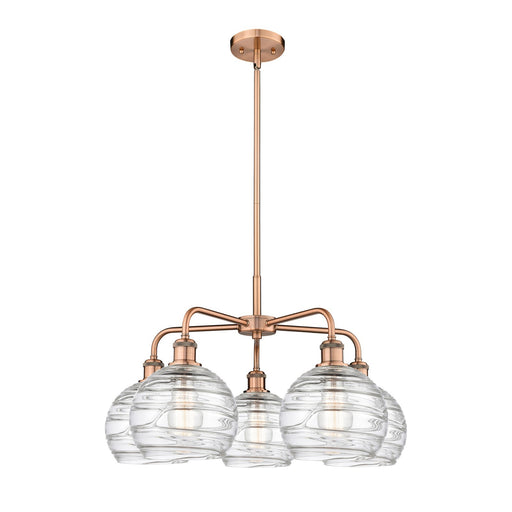 Innovations Athens Deco Swirl 27in 5-Light Chandelier | Industrial Antique Copper Steel and Clear Deco Swirl Glass | Dining | Model 516-5CR-AC-G1213-8CL