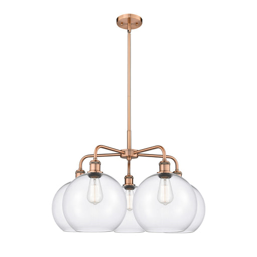 Innovations Athens 28in 5-Light Chandelier | Industrial Antique Copper Steel and Clear Glass | Kitchen Island & Dining Room | Model 516-5CR-AC-G122-10