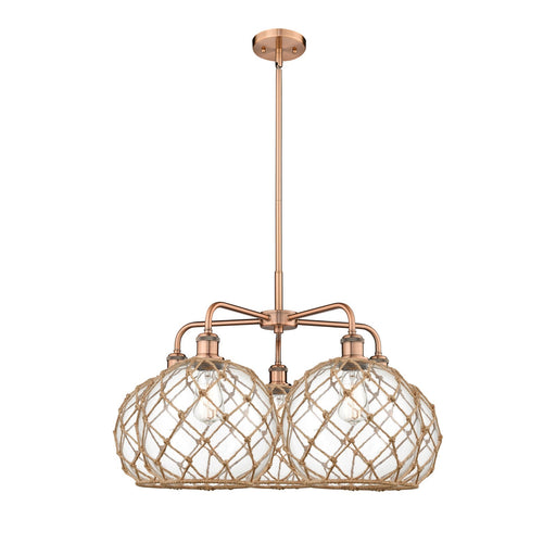 Innovations Farmhouse Rope 29in 5-Light Chandelier | Industrial Antique Copper and Clear Glass | Kitchen Island & Dining Room | Model 516-5CR-AC-G122-10RB