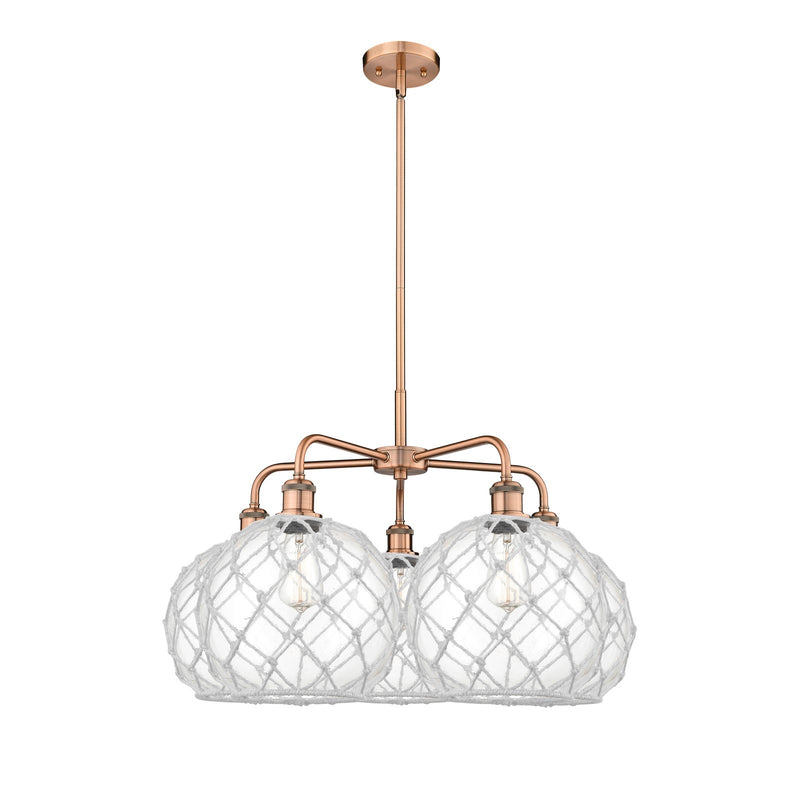 Innovations Farmhouse Rope 29in 5-Light Chandelier | Industrial Antique Copper and Clear Glass with White Rope | Kitchen | Model 516-5CR-AC-G122-10RW