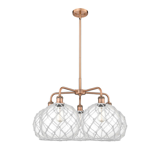 Innovations Farmhouse Rope 29in 5-Light Chandelier | Industrial Antique Copper and Clear Glass with White Rope | Kitchen | Model 516-5CR-AC-G122-10RW