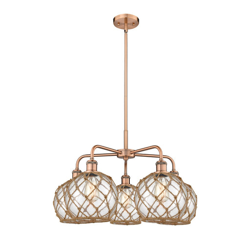 Innovations Farmhouse Rope 27in 5-Light Chandelier | Industrial Antique Copper and Clear Glass with Brown Rope | Dining Room & | Model 516-5CR-AC-G122-8RB
