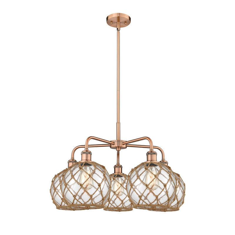 Innovations Farmhouse Rope 27in 5-Light Chandelier | Industrial Antique Copper and Clear Glass with Brown Rope | Dining Room & | Model 516-5CR-AC-G122-8RB